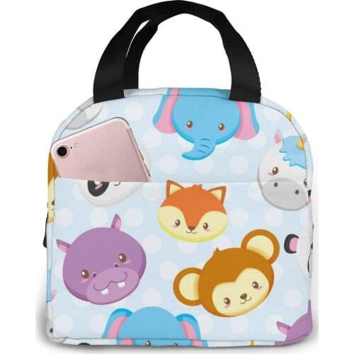 Animal Faces Collection Lunch Bag Portable Insulated Thermal Cooler Bento Lunch Box Tote Picnic Storage Bag Pouch