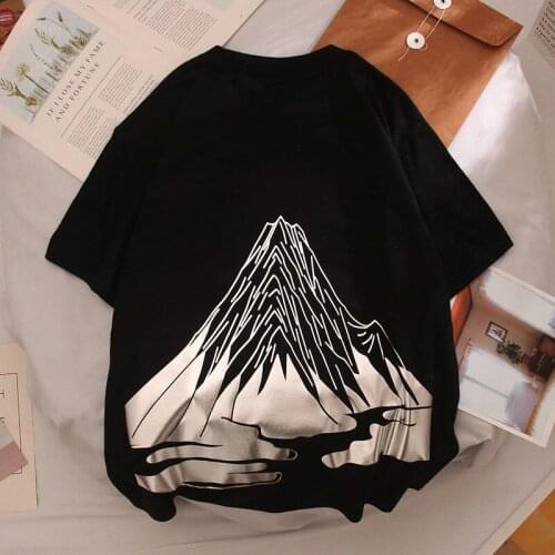 Summer O-Neck T-shirt Mens Mountain River Hot Silver Couple Tees Loose Harajuku Tops Male Fashion Graphic Tees Men Streetwear