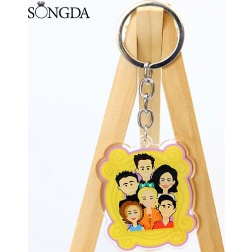 SONGDA Hot New Style Friends TV Show Acrylic KeyChain Central Perk Coffee Time Double Sided Pendant Keyring Friendship Gift