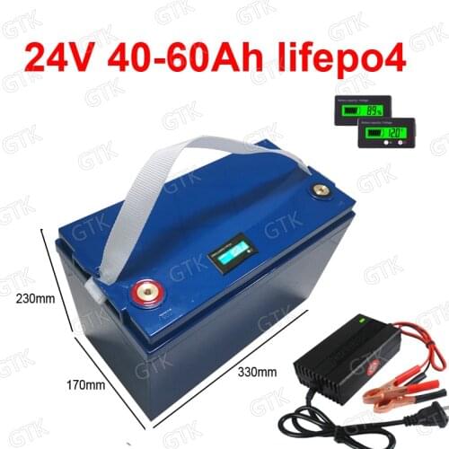 GTK LifePo4 24V 50Ah 60Ah 70Ah 40Ah lithium battery deep cycle with BMS for 1500W RV inverter machine Solar Boat RV +5A charger