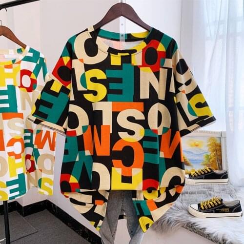 Fashion Pure Cotton Short Sleeve 2021Cute Letter Printing Summer Casual Simple Sweet Plus Size T-shirt Short Sleeve Loose Tops