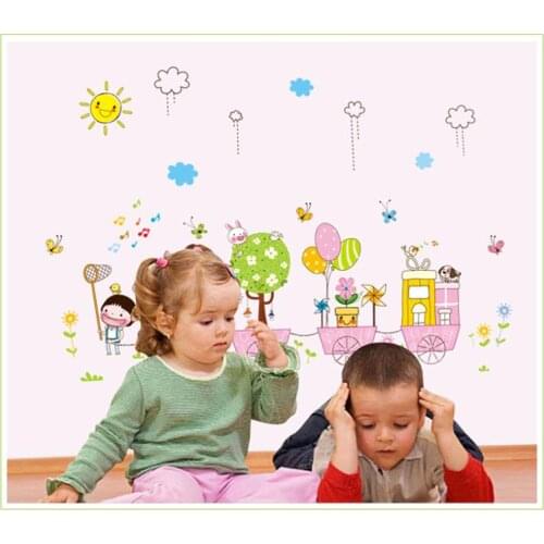 NEW The child catch butterflies wall stickers for childrens room wall decorative ZY7060 wall stickers eco-friendly stickers