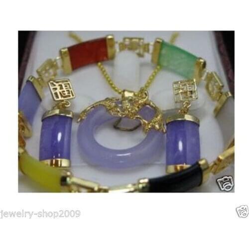 Wholesale Jewelry muticolors Natural Stone pendant necklace earring bracelet set chain