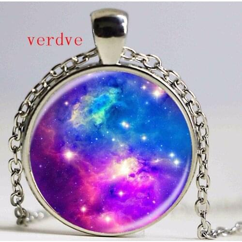 Fashion Galaxy Nebula Space Pendant Necklace Glass Cabochon Vintage Jewelry Statement Chain Necklace Women Best Gift