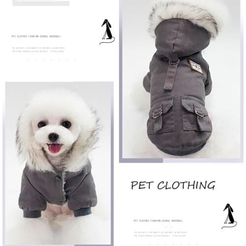Dog Coat Cotton Warm Pet Jacket 3 Colors with Big Fur Collar Autumn/Winter with Pocket Dog Puppy Cat Coats Pet Clothes S-2XL