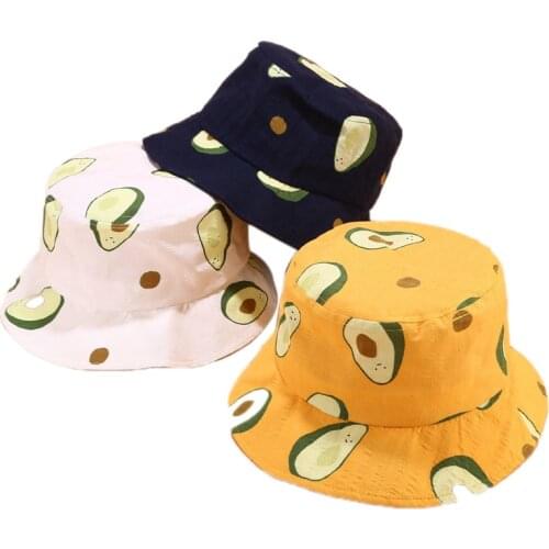 Unisex Harajuku Bucket Hat with Avocado Fisher Outdoor Black Pink Yellow Hip Hop Bob Kids Boy Girl Summer Fisherman New Cap