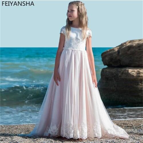 Flower Girls Dresses Long Sleeves Lace Appliques vestidos de noiva Formal Party Gowns For Girls