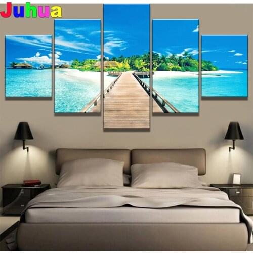 Beach tree scenery 5 piece diy diamond painting kits full square round drill diamond embroidery sale wall decoration A1085