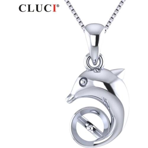 CLUCI 925 Sterling Silver DolphinAnimal accessory for women Can fix Pearl Size 7mm Pearl pendant very Animal Jewelry SP318SB