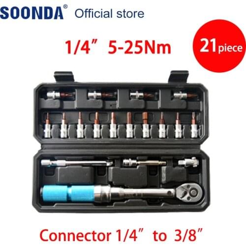 Preset torque wrench set 18/21 pieces 1/4" to 3/8" 5-25Nmbicycle maintenance adjustable torque wrench bike repair tools set