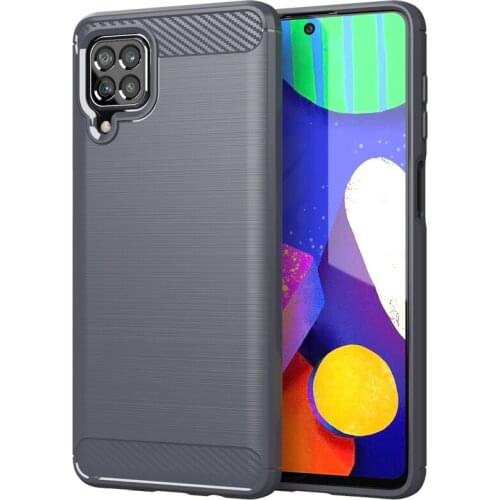 Shockproof Carbon Fiber Case for Samsung Galaxy F62 Brushed Texture TPU Rubber Full Body Protective Phone Cover