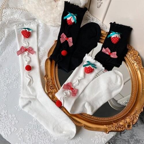 Christmas socks lolita strawberry plaid bow tube reactor socks lolita girls legs socks