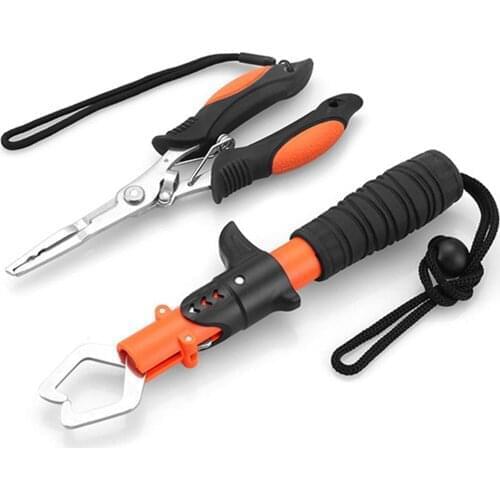 Fish Tackle Stainless Steel Fishing Gripper Fishing Pliers Braid Cutters Fish Lip Grip Handle Fishing Tackle Tools