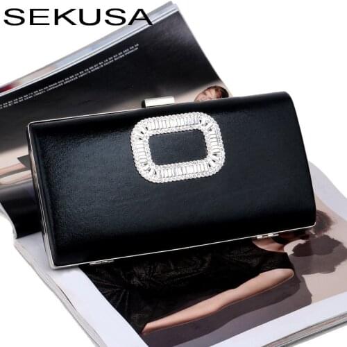 SEKUSA fashion rhinestones women evening bags with chain shoulder handbags phone case day clutches bags