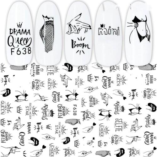 Valentines Day Flowers Rose Red Black Sliders Adhesive Decoration Nail Art Stickers Russian Design 3D Adhesive Slider Decals