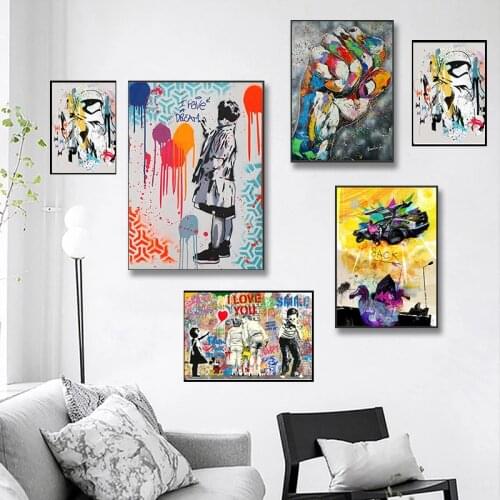 Modern Abstract Graffiti Colorful Street Wall Art Canvas Painting Posters and Prints Picture for Home Room Decor (No Frame)