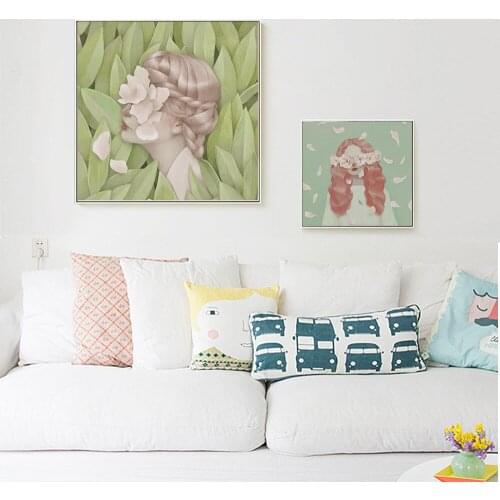 WANG ART Nordic Kids Decoration Flower Girl Portrait Oil Painting Canvas Prints Posters Wall Picture for Living Room Modern Big