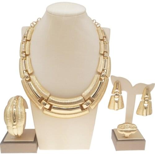 Yulaili New Romanian Gold Style Women Jewelry Set Double Ring Necklace Bracelet Earrings Ring Set Brazil Wholesale Jewelry Sets