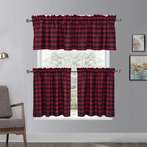 Kitchen Window Curtains,Check Top Drapes Tier Curtains Short Curtain Half Window Curtains Tier Curtains for Bathroom Living Room
