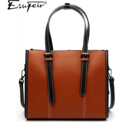 2018 ESUFEIR Genuine Leather Women Handbag Fashion Design Solid Color Women Shoulder Bag Famous Brand Bag Women Messenger Bag