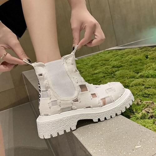 2021 Womens Boots Fashion Martin Boots Summer Breathable Mesh Cool Boots Mesh Hollow Sexy Female Ankle Boots Girl Sandals Shoes