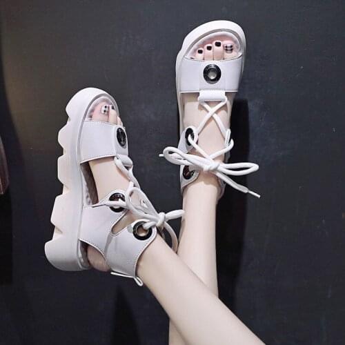 Wedge Platform Platform Soft Leather Womens Sandals Summer New 2021 Casual Peep Toe Hole Shoes Comfortable Roman Womens Shoes