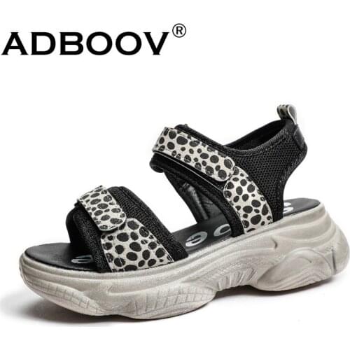 ADBOOV Sweet Thick Sole Women Wedge Sandals Hook & Loop Leopard Wedges Shoes For Women Height Increasing Sandale Femme 2019
