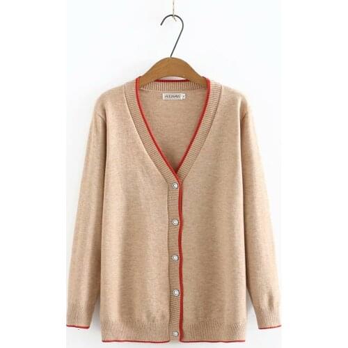 Oversize Cardigan for women 2021 spring autumn V-neck patchwork yellow red dark blue Khaki knitted Ladies sweater