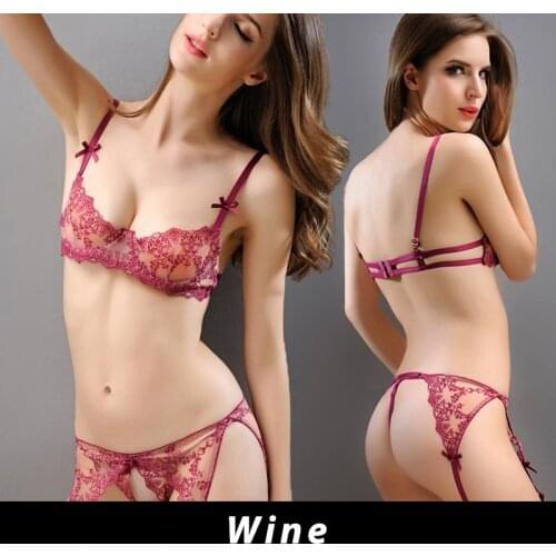 Godier Women Intimates Ultra-Thin Transparent Lace Lingerie Sexy See Through Embroidery Underwear Set Bralette1111