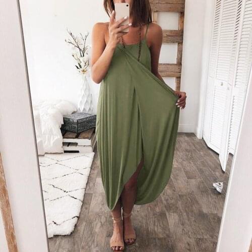 BBYES Femme Plus Size S-3XL Casual Solid Loose Strappy Irregular Wrap Maxi Women Dress Hot Summer Holiday Sleeveless Sundress