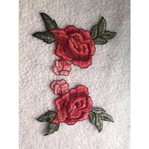 10 Pair 3D RED ROSE Flower Embroidery Patch Motif Applique for DIY Clothes Sticker Wedding gown T-shirt dress Jeans Patches