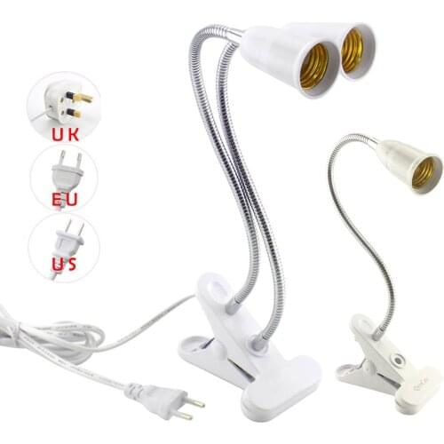 2 head E27 Flexible Lamp base holder Plugs Holder desk Clip socket EU US UK E27 for Book living room night light grow LightsR1