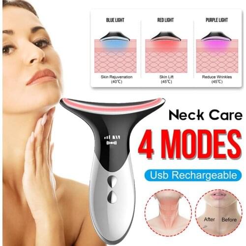 3 Colors LED Photon Therapy Neck EMS Lifting Tool Photon Neck Skin Sonic Vibration Heat Wrinkles Removal Neck Lift Beauty Device