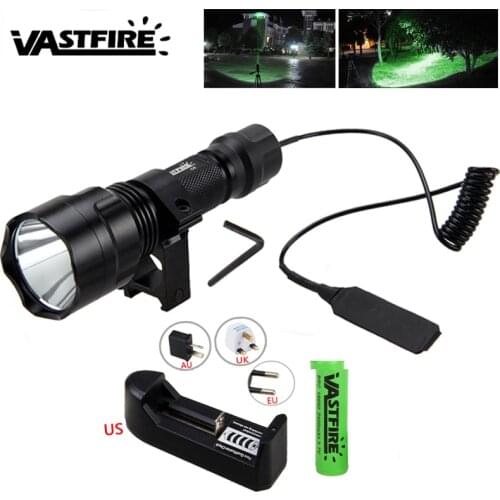 4000 LMs Q5 Green Led Tactical Hunting FlashLight searchlight 4 hunting+18650 Battery+Charger+Gun Mount+Remote Pressure Switch