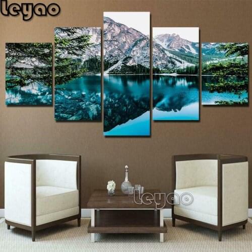 Beautiful mountain forest tree lake 5 pieces Full Diamond Painting cross stitch kits art diamond embroidery 3D paint by diamonds