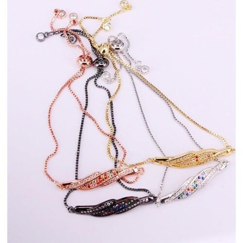 6PCS, Rainbow Charm Bracelets Slider CZ Micro Pave Bar Link Chain Brilliant Lady Girl Colorful Zirconia Jewelry Gifts