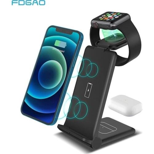 15W Qi Wireless Charger 3 in 1 Fast Charging Station For iPhone 12 11 XS XR X 8 Apple Watch 6 5 4 3 2 AirPods Pro Chargers Stand