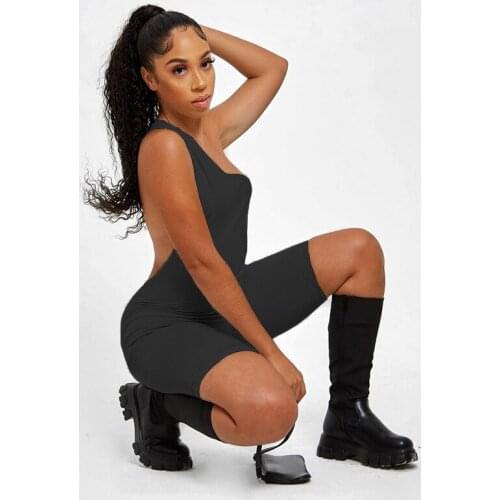 Bodysuit Womens Clothing Summer 2021 Skinny Rompers Single Shoulder High-Waist Sport One-Piece Female Overalls Shorts Jumpsuits