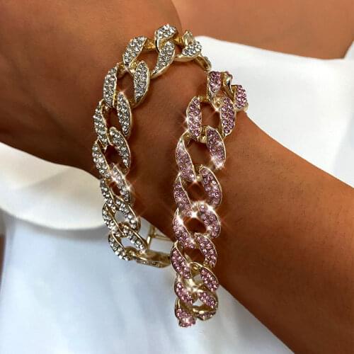 BYNOUCK Zircon Cuban Chain Bracelet for women men full Rhinestone Luxury Iced Out link Chain Hip hop Rock Jewelry Accessories