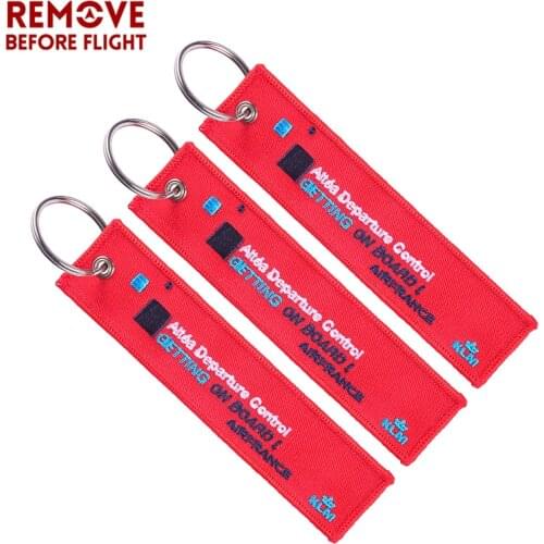 100 PCS/LOT Wholesale Key Chains Berloques Red Embroidery Airworthy Gift Keychains Jewelry Getting On Board Tag Fashion Jewelry