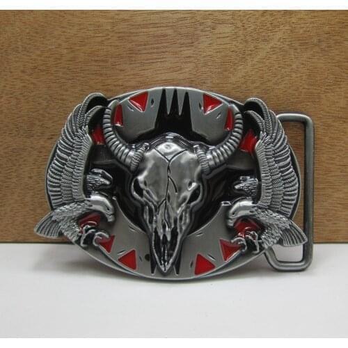 BuckleClub retro zinc alloy western bull head double eagles jeans gift belt buckle FP-02531-1 PEWTER FINISH drop shipping