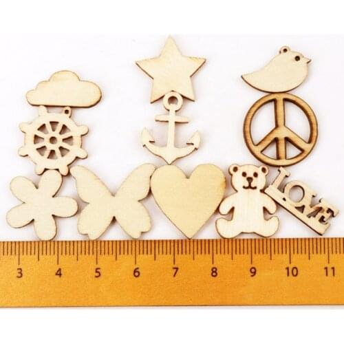 Wooden Heart Flower Star Rudder Pattern Scrapbooking Art Collection Craft for Handmade Accessory Sewing Home 20mm 50pcs