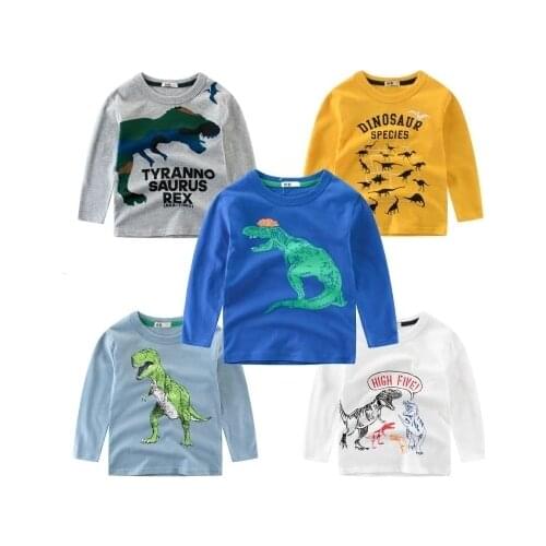 Children Cartoon Dinosaur Print Baby Boys Long Sleeve T Shirt For 2-12Years Old Cotton Kids Girls Tops Tee T Shirt Spring Autumn