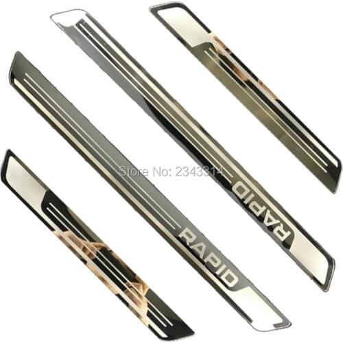 For Skoda RAPID 2014 2015-2020 Accessories Stainless Door Sill Kick Scuff Plate Guard Pedal Protector Trim Cover Car Styling