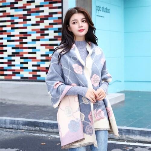 Women Imitation Cashmere Scarf Shawl Dual-Use Double-Sided Thickened Large Bib Warmth Flower Temperament Scarf Платок Женский