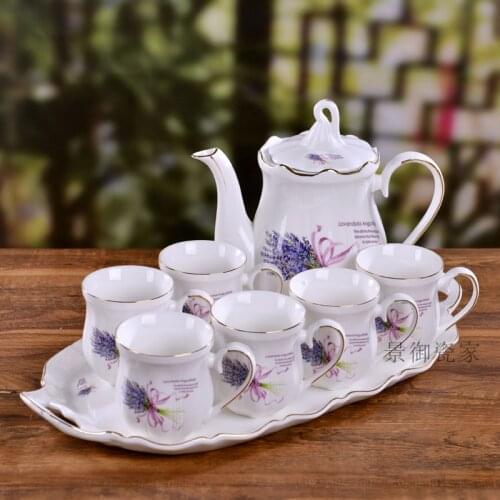 European Flower Tea Set Ceramic Afternoon Tea Cup Wedding Tea Set Ceramic Teapot Jogo De Xicaras Drinkware With Tray EF60CJ