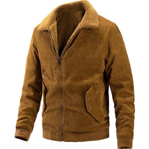Mcikkny Men 2021 Winter Corduroy Jacket Coats Double Face Turn Down Collar Outwear Tops Solid Color High Quality