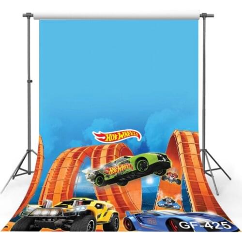 Hot Wheel Backdrop Kids Birthday Photography Banner Golden Game Race Car Photo Background Polyester Vinyl Props