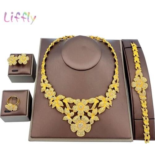 Liffly Bridal Fashion Dubai Jewelry Sets Gold Necklace for Women Wedding African Beads Jewelry Set Wholesale Design