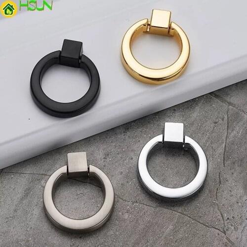 Metal Cabinet Drawer Furniture Knob Handle Key Ring Zinc Silver Black Gold For Dresser Cupboard Wardrobe Kitchen Closet Knob